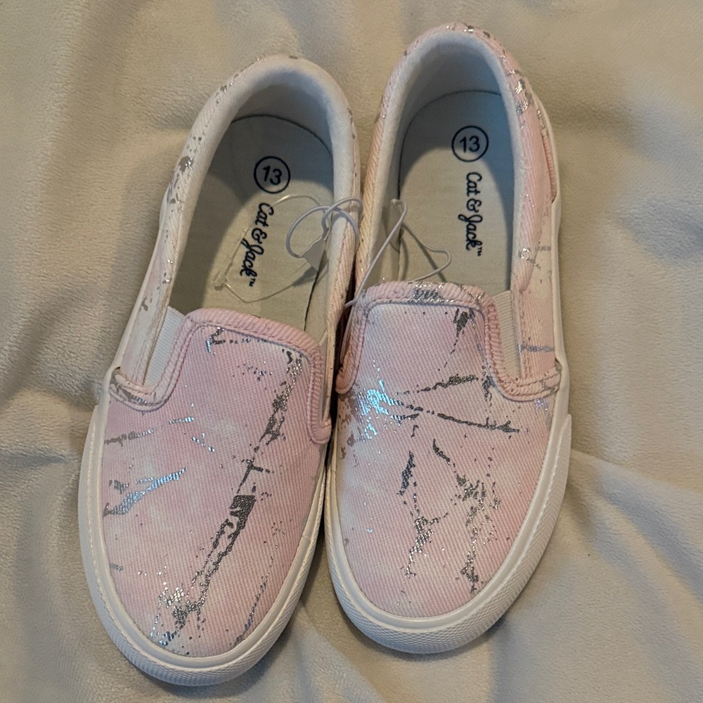 Cat & Jack Pink and Silver Kids Slip-On Sneakers size 13 NWOT